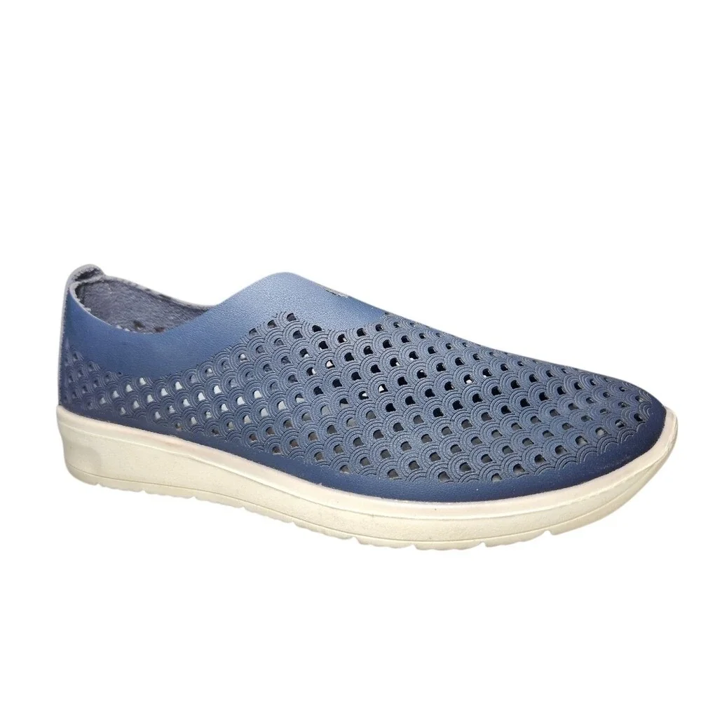 Spring Step Flexus Centrics Slip On Shoe Sneaker Vegan Leather Navy Blue Foam 40